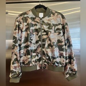 SEN sequin camo bomber jacket in women's size medium